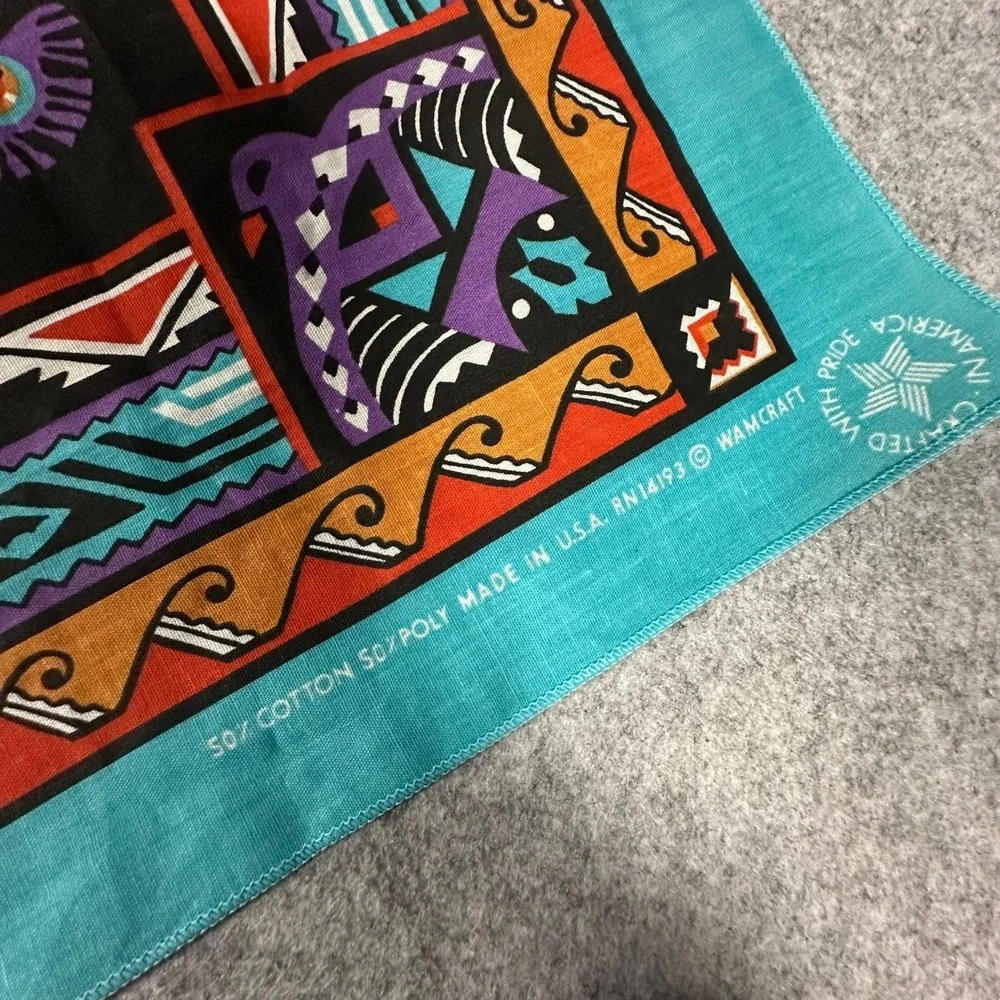 Wamcraft Bandana 21x21.5 Teal Multicolor Southwestern Thunderbird Geometric